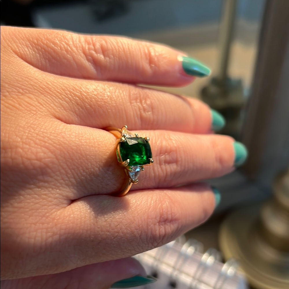 Elegant Gold plated and Green Gem Ring